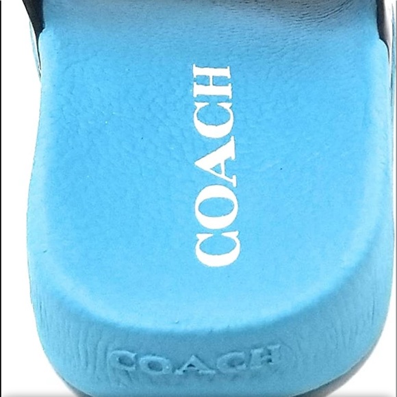 COACH Udele Bird Printed Slides Slip Ons Water Resistant Pool Beach Turquoise - Picture 8 of 10